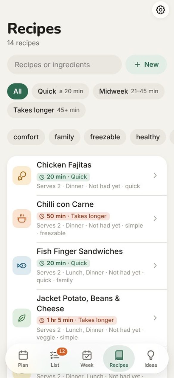 Panned Out on iPhone: your recipe library with cooking times